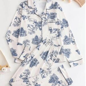 Toile Pajama Set - Blue and White